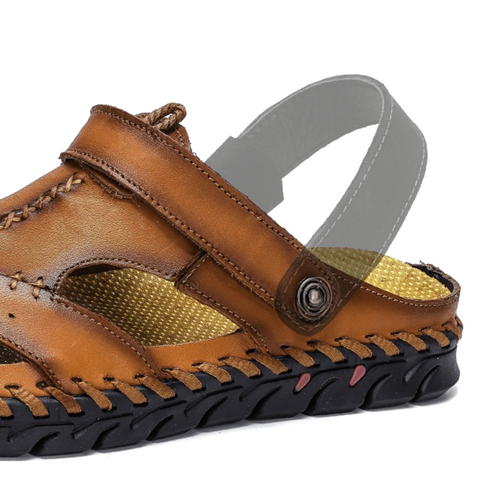 Herren-Handnähte Rutschfeste Outdoor-Casual-Strand-Ledersandalen