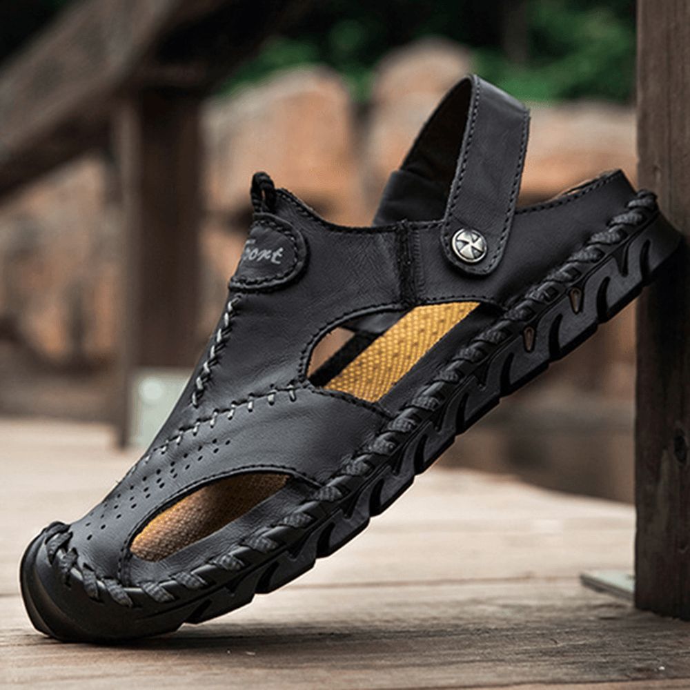 Herren-Handnähte Rutschfeste Outdoor-Casual-Strand-Ledersandalen