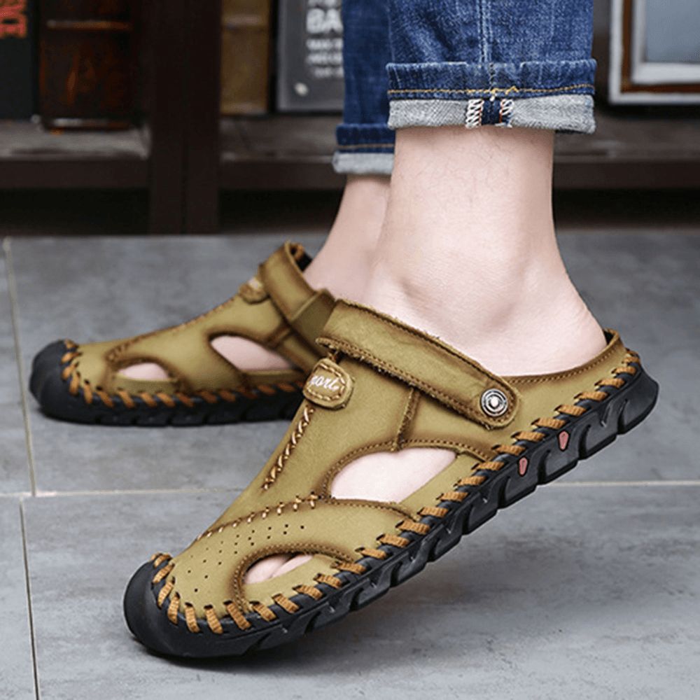 Herren-Handnähte Rutschfeste Outdoor-Casual-Strand-Ledersandalen