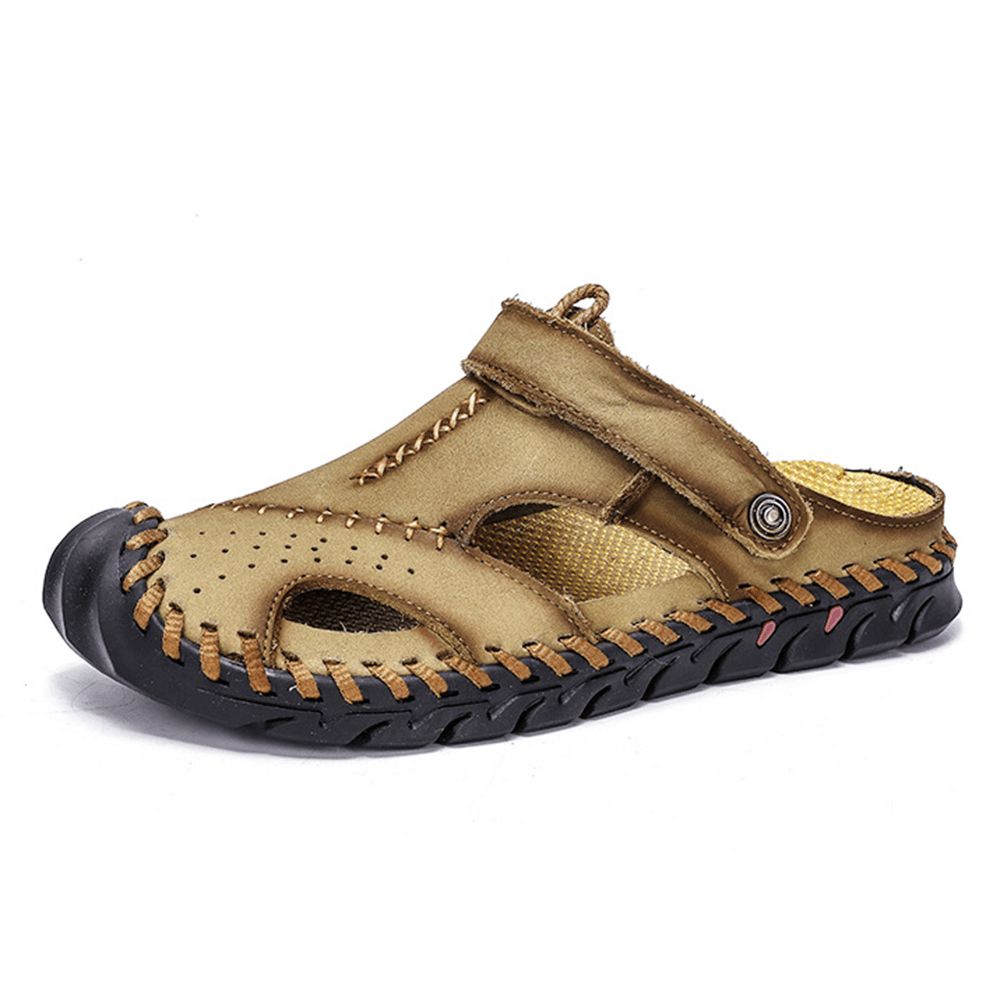 Herren-Handnähte Rutschfeste Outdoor-Casual-Strand-Ledersandalen