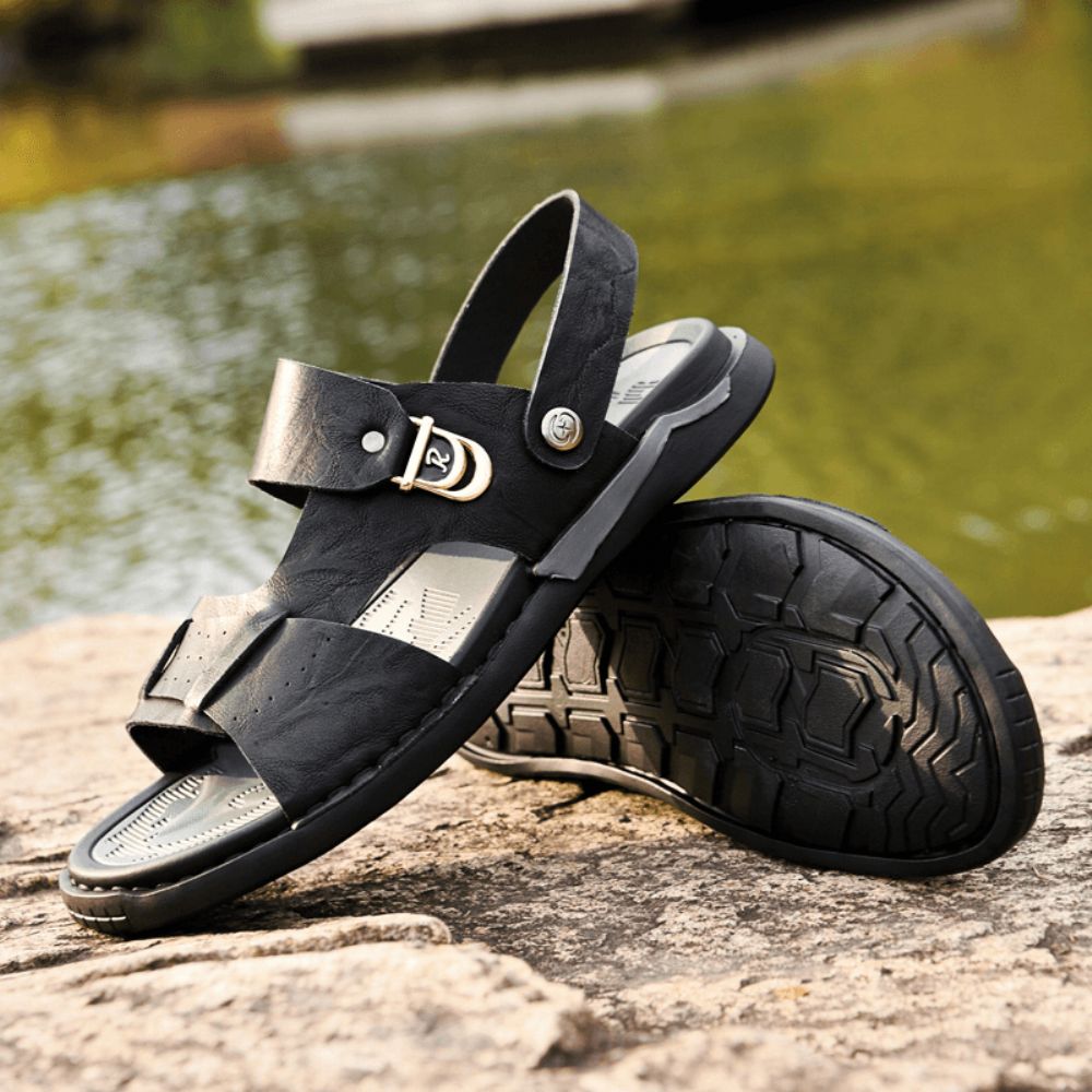 Herren Mikrofaser Leder Zwei-Wege Atmungsaktive Weiche Rutschfeste Lässige Outdoor-Sandalen