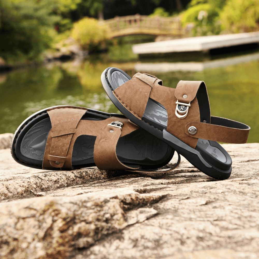 Herren Mikrofaser Leder Zwei-Wege Atmungsaktive Weiche Rutschfeste Lässige Outdoor-Sandalen