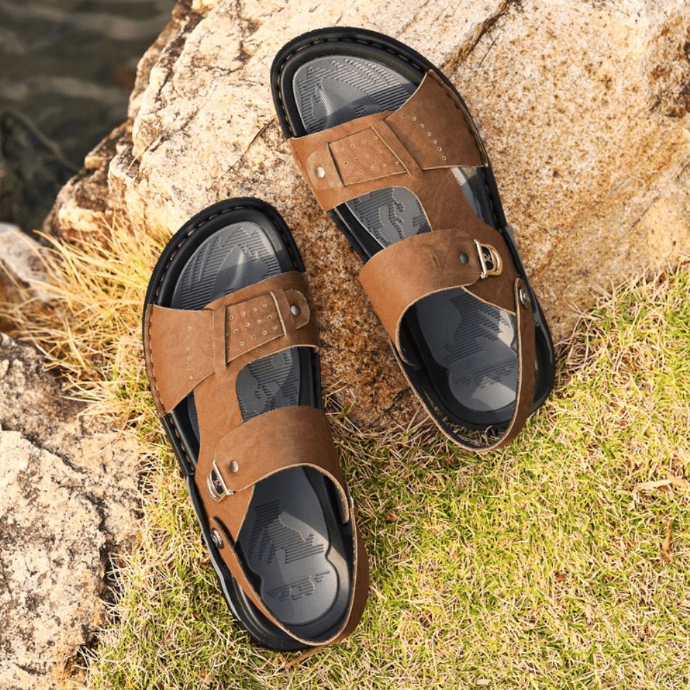 Herren Mikrofaser Leder Zwei-Wege Atmungsaktive Weiche Rutschfeste Lässige Outdoor-Sandalen