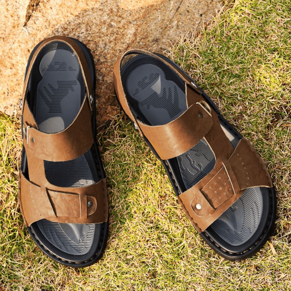 Herren Mikrofaser Leder Zwei-Wege Atmungsaktive Weiche Rutschfeste Lässige Outdoor-Sandalen