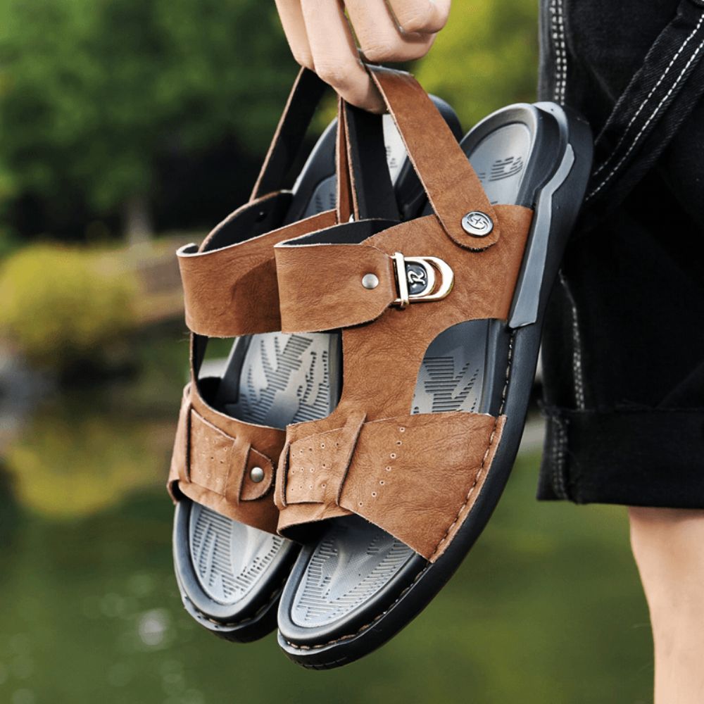 Herren Mikrofaser Leder Zwei-Wege Atmungsaktive Weiche Rutschfeste Lässige Outdoor-Sandalen