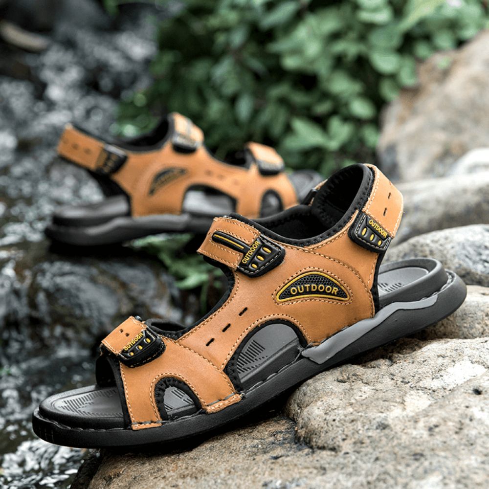 Herren Rindsleder Atmungsaktive Rutschfeste Geöffnete Strand Casual Outdoor Sandalen