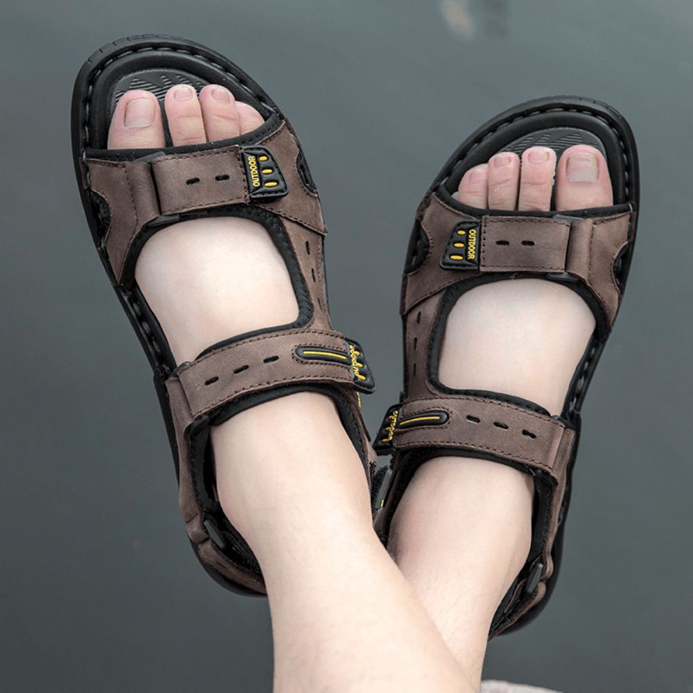 Herren Rindsleder Atmungsaktive Rutschfeste Geöffnete Strand Casual Outdoor Sandalen