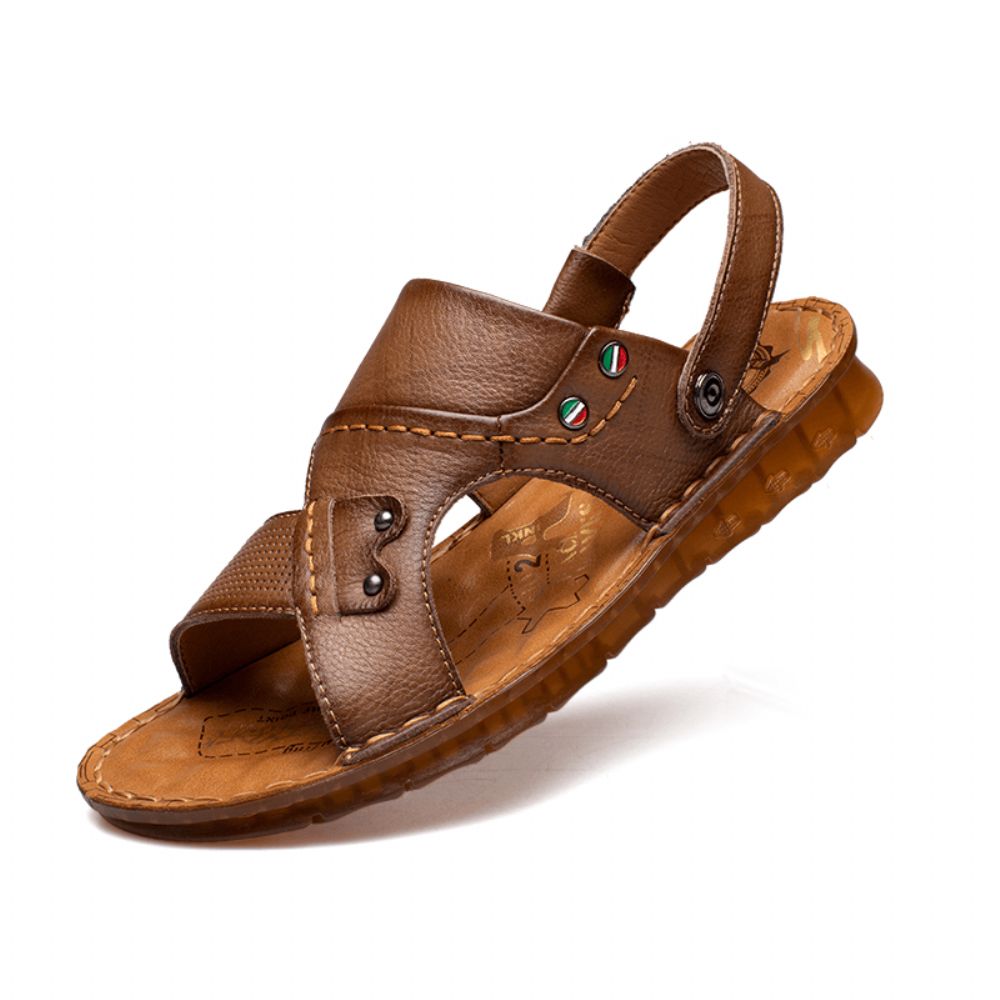 Herren Rindsleder Open Toe Rutschfeste Strand Casual Outdoor Sandalen