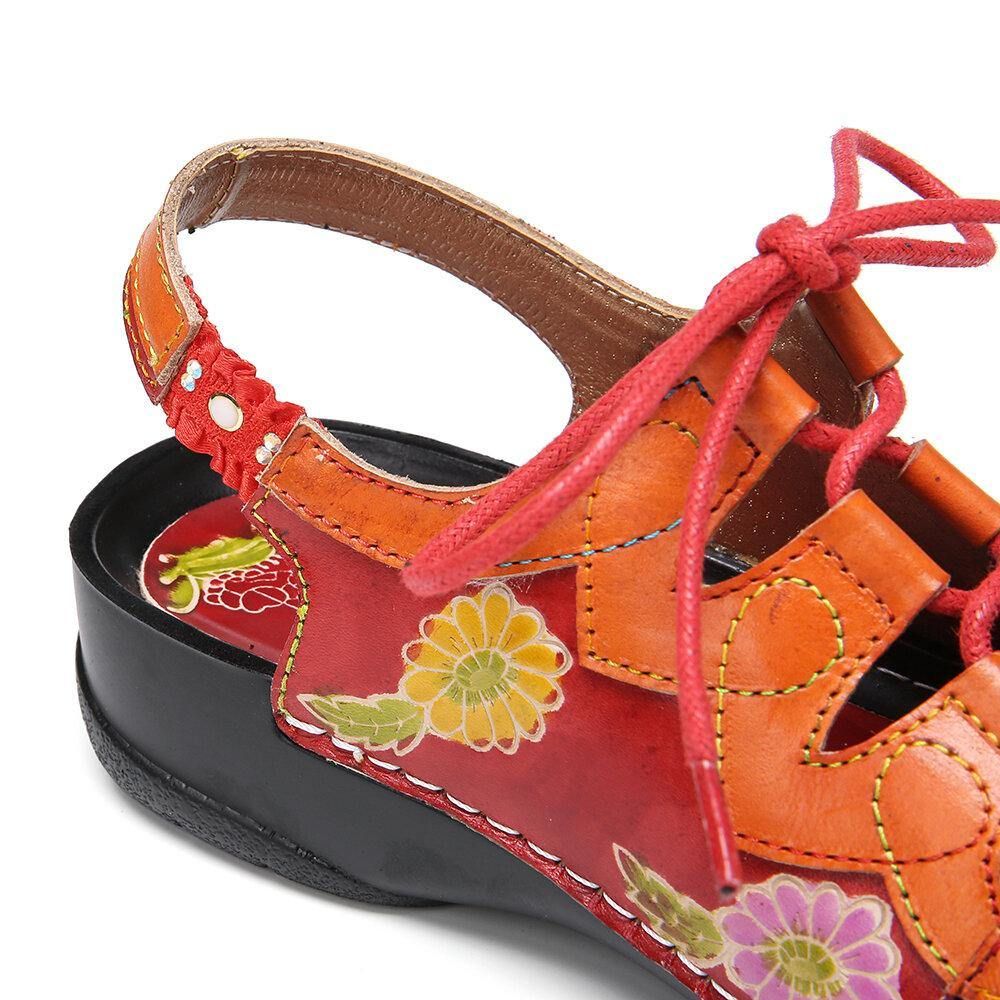 Leder Blumenspleißen Ausschnitt Nähte Schnüren Slingback Pantoletten Clogs Flache Sandalen