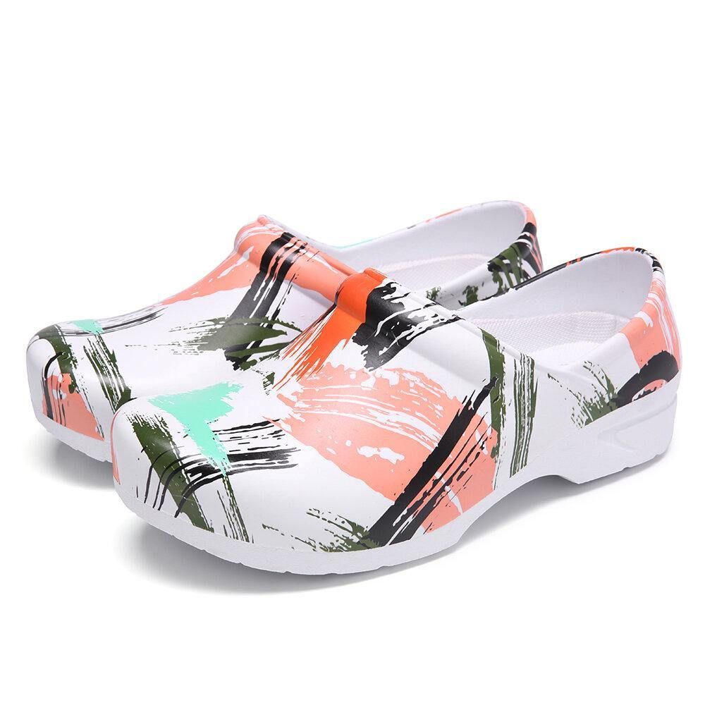 Leichte Slip-On-Flache Schuhe Mit Splash-Ink-Print Rutschfeste Gartenpflegeschuhe