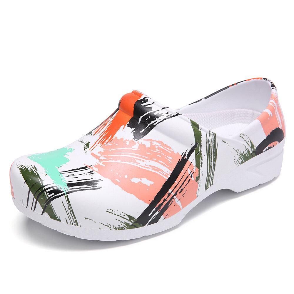 Leichte Slip-On-Flache Schuhe Mit Splash-Ink-Print Rutschfeste Gartenpflegeschuhe