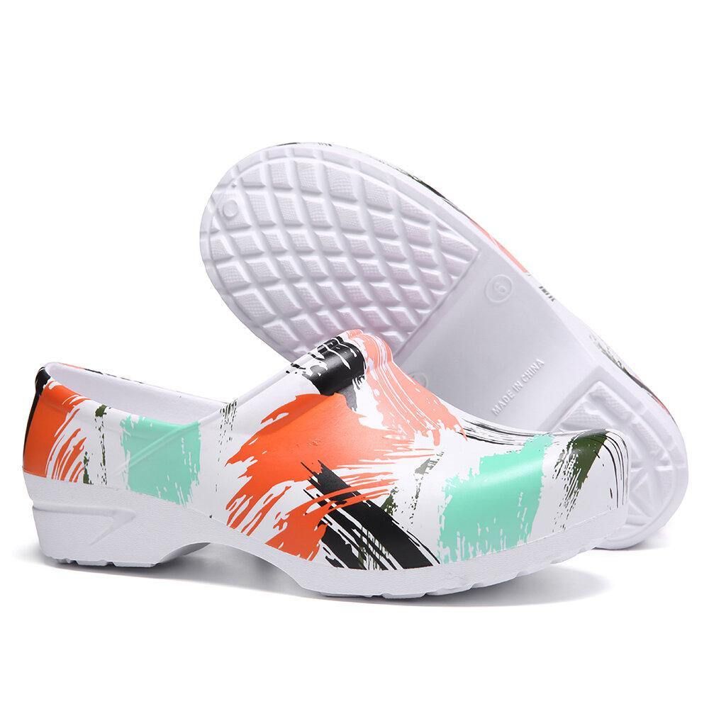 Leichte Slip-On-Flache Schuhe Mit Splash-Ink-Print Rutschfeste Gartenpflegeschuhe