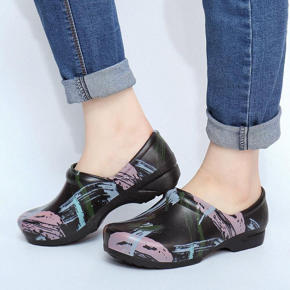 Leichte Slip-On-Flache Schuhe Mit Splash-Ink-Print Rutschfeste Gartenpflegeschuhe