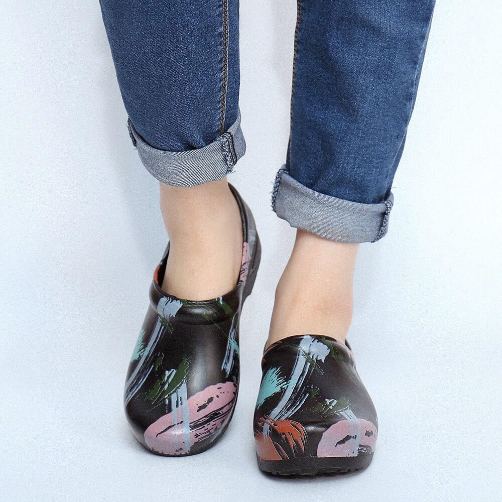 Leichte Slip-On-Flache Schuhe Mit Splash-Ink-Print Rutschfeste Gartenpflegeschuhe