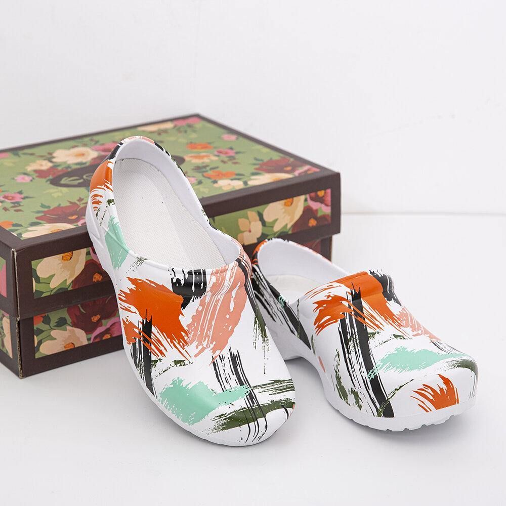 Leichte Slip-On-Flache Schuhe Mit Splash-Ink-Print Rutschfeste Gartenpflegeschuhe