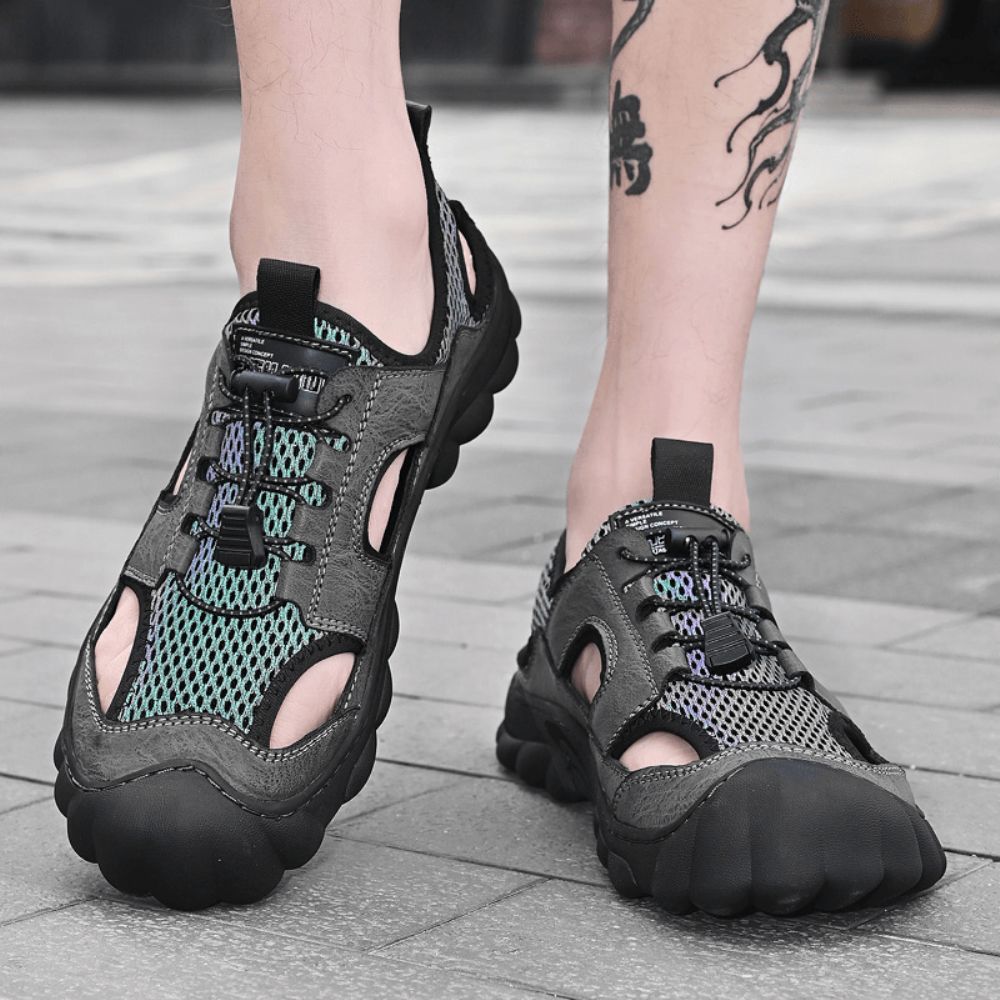 Männer Rindsleder Atmungsaktives Mesh Weiche Lässige Outdoor-Sandalen