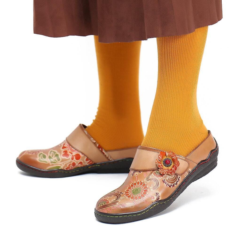 Super Bequeme Slip-On-Schuhe Aus Echtem Leder Mit Retro-Blumenprägung