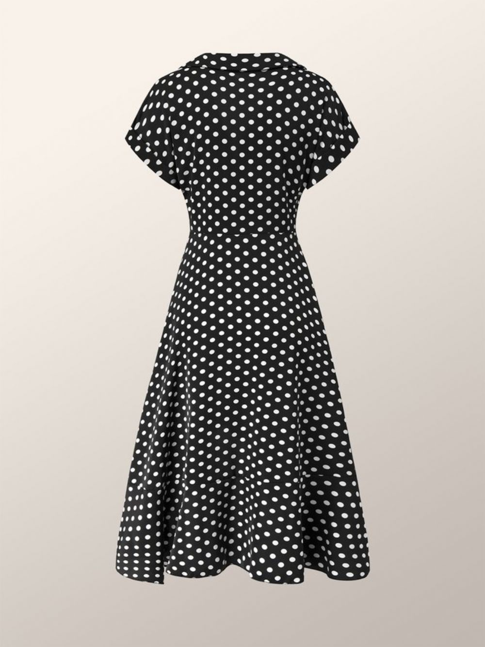 Elegantes Polka Dots Revers Date Kurzarmkleid