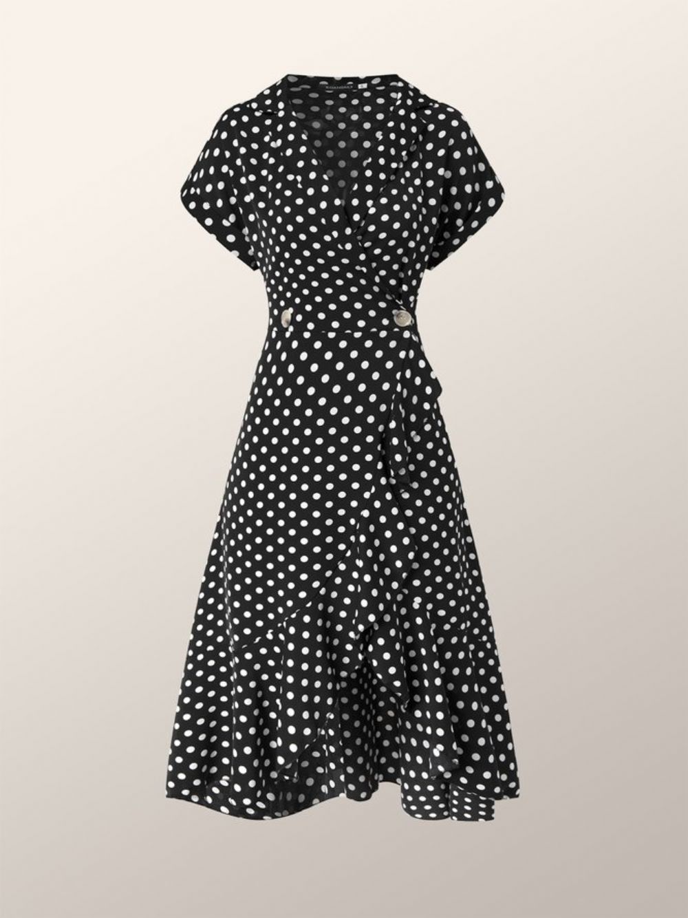 Elegantes Polka Dots Revers Date Kurzarmkleid