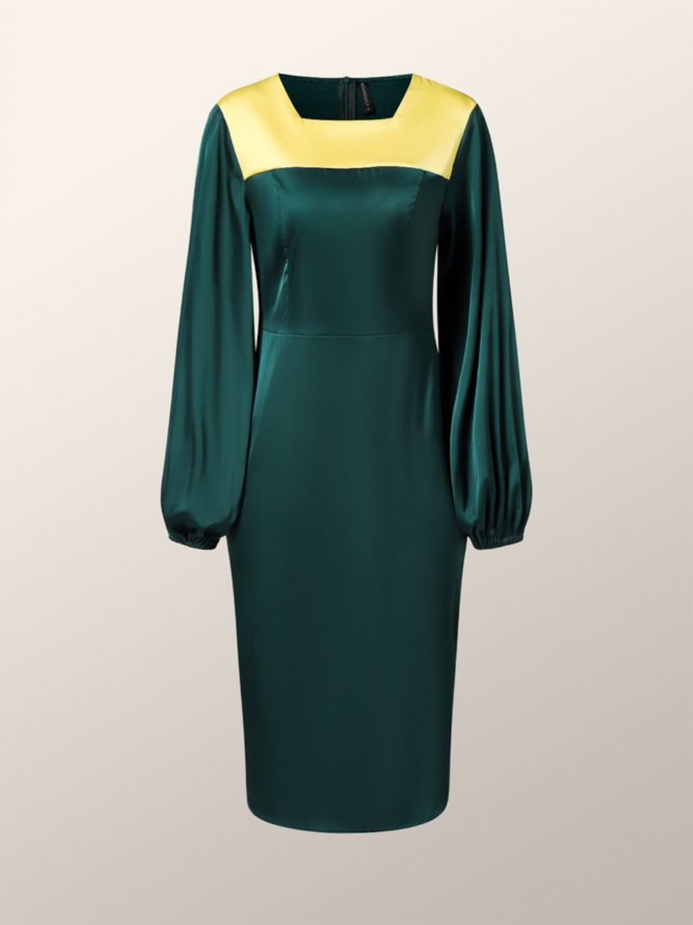 Elegantes Rundhals-Farbblock-Langarmkleid