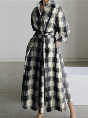 Regular Fit Urban Plaid Langarm-Midikleid