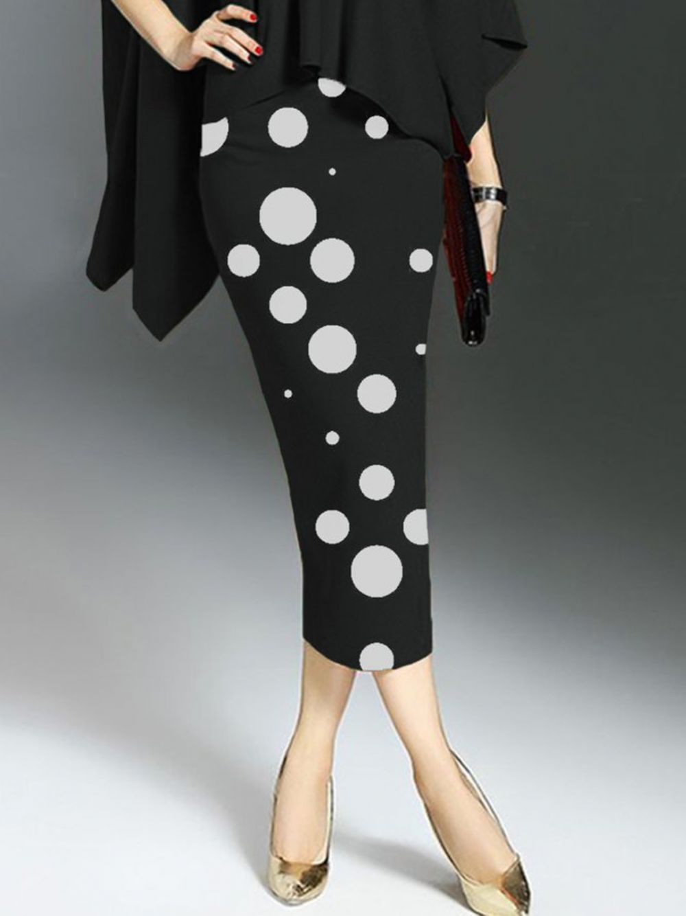 Rollkragen Elegantes Polka Dots Midikleid