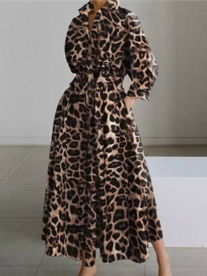 Tägliches Langärmliges Urban Leopard Dress Mit Hemdkragen