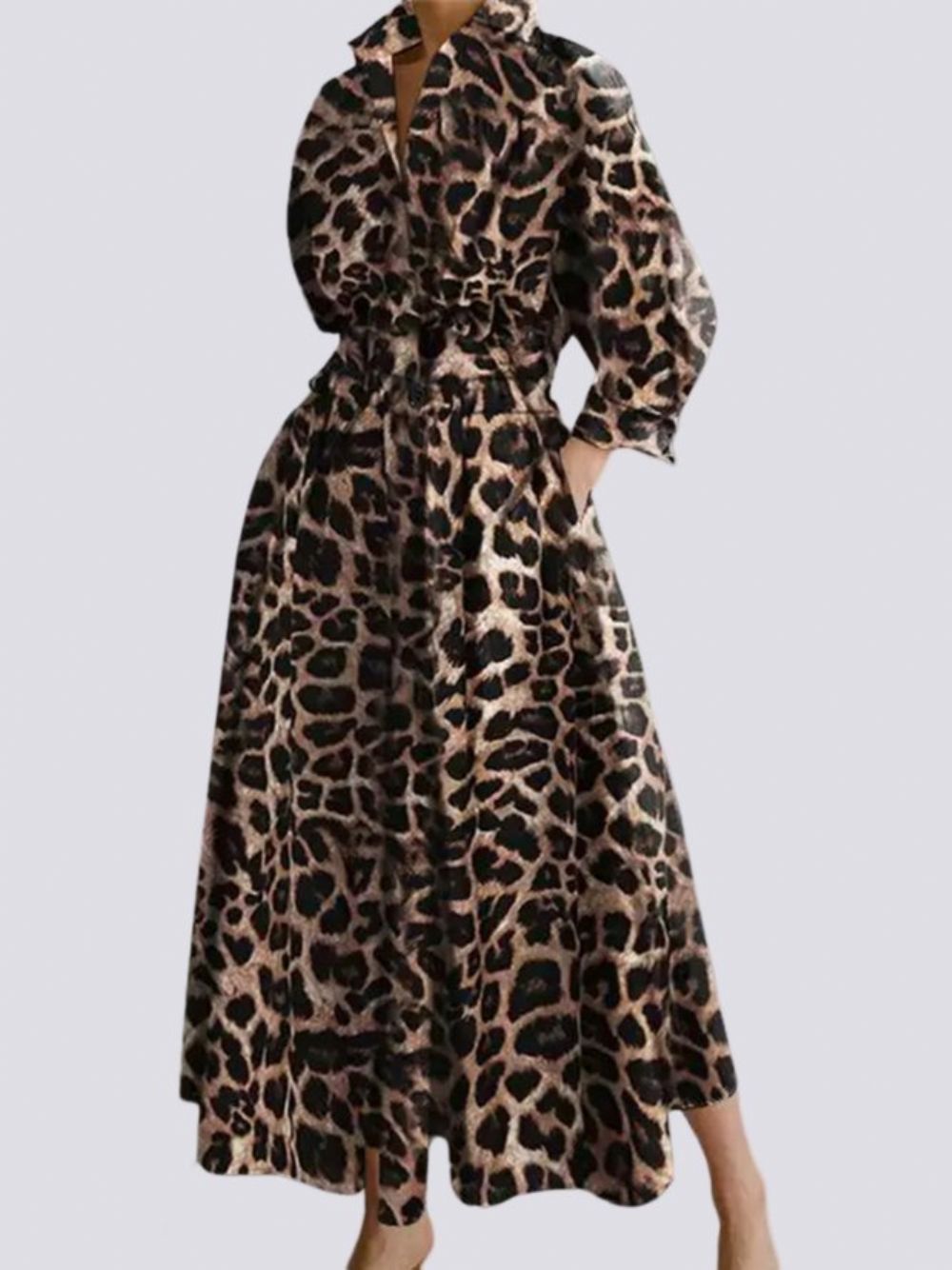 Tägliches Langärmliges Urban Leopard Dress Mit Hemdkragen