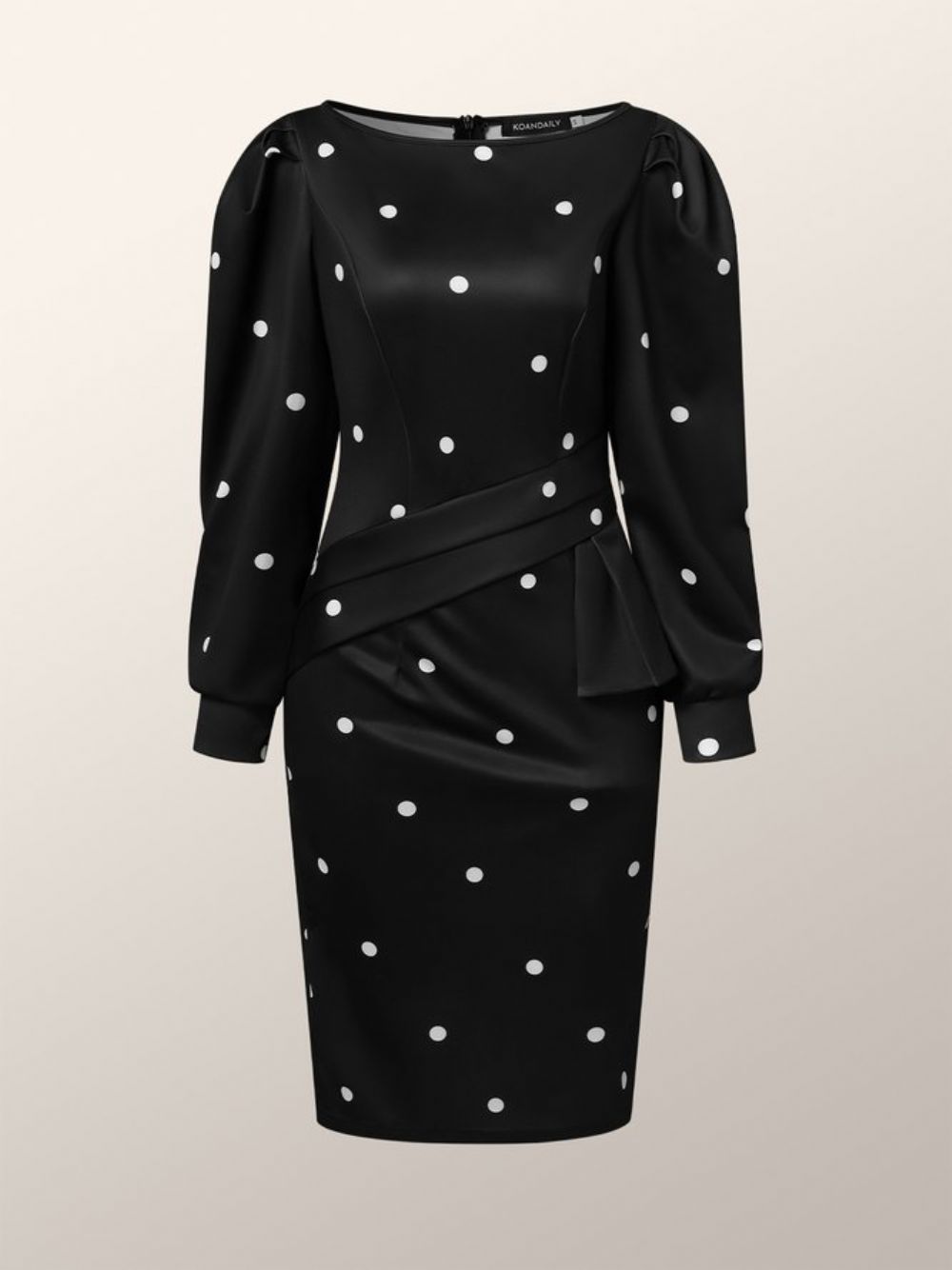 Urban Langarm Polka Dots Knielanges Kleid Mit Rundhalsausschnitt