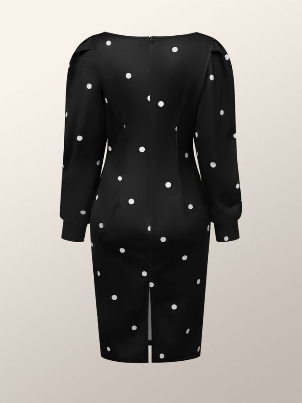 Urban Langarm Polka Dots Knielanges Kleid Mit Rundhalsausschnitt