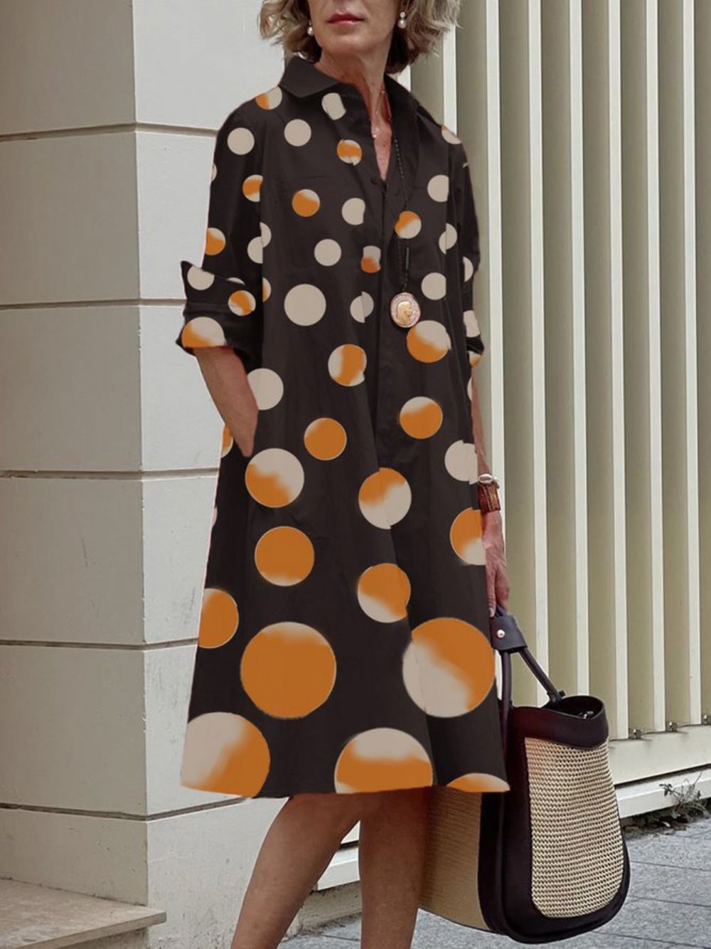 Urban Midikleid Mit Polka Dots Und Hemdkragen