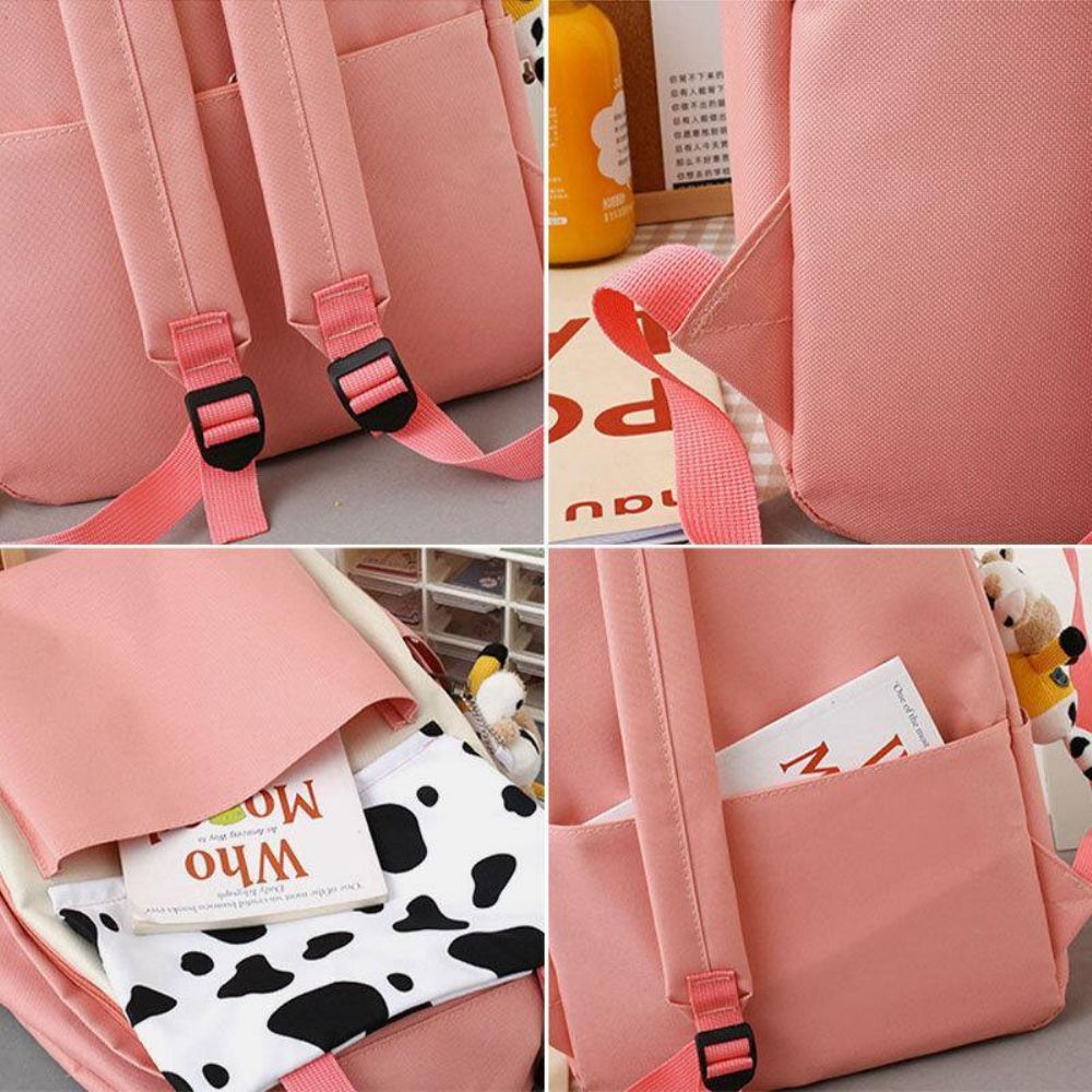 5 Pcs Canvas Preppy Cow Pattern Multifunktions-Kombinationstasche Rucksack Tote Crossbody Bag Clutch Wallet