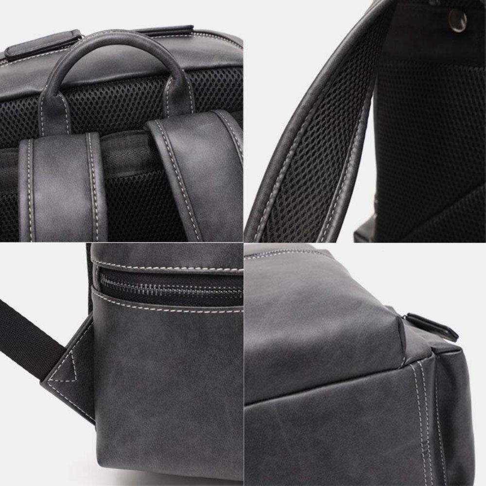 Atmungsaktiver Rucksack Aus Pu-Leder Mit Mehreren Taschen Retro Große Kapazität 14-Zoll-Laptoptasche