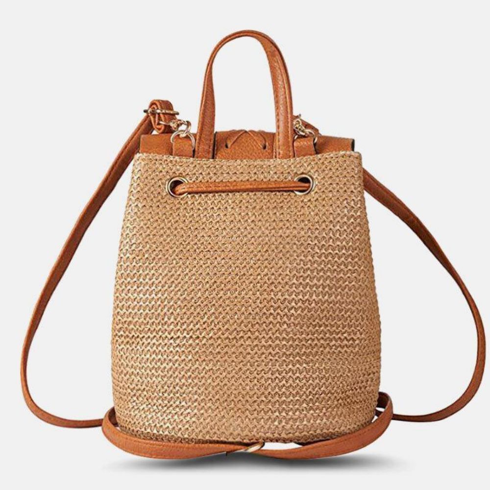 Damen Quaste Strohtasche Retro Strandtasche Rucksack Bucket Bag