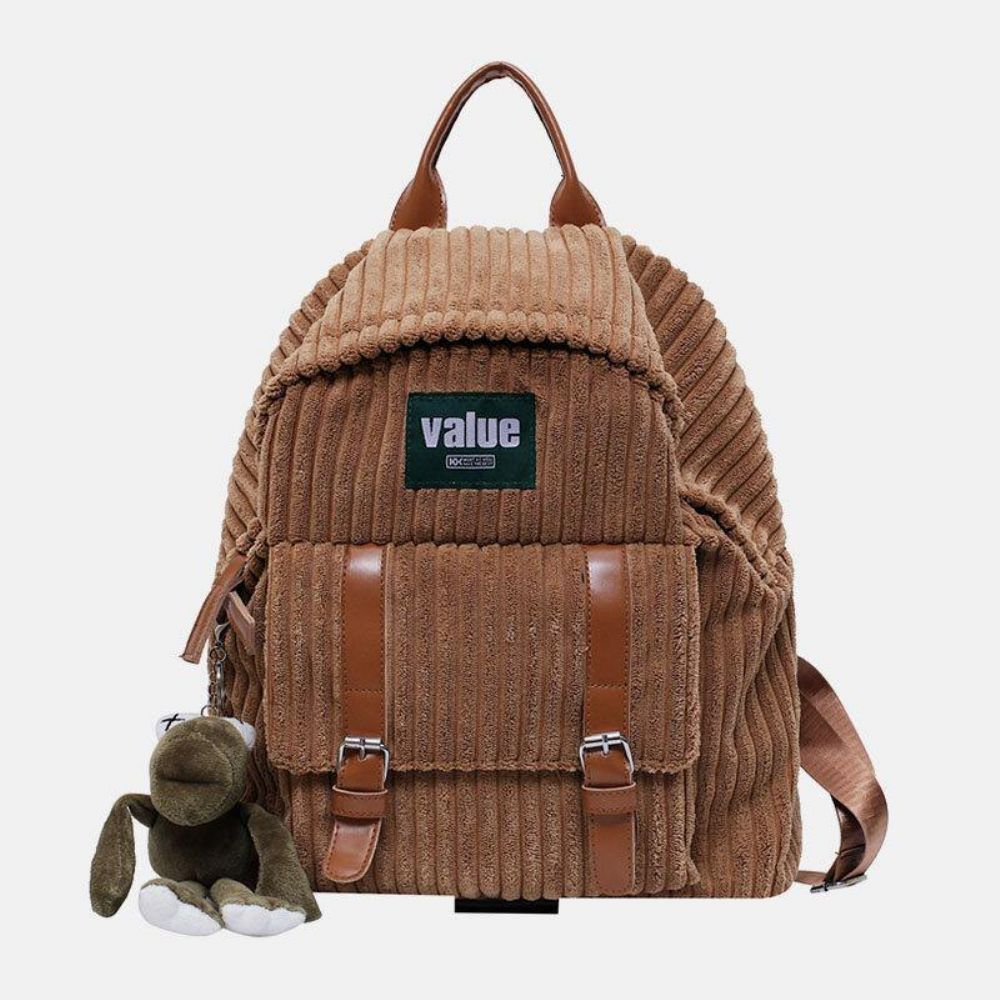 Frauen Cord Solid Color Outdoor Student Schultasche Verschleißfester Casual Rucksack