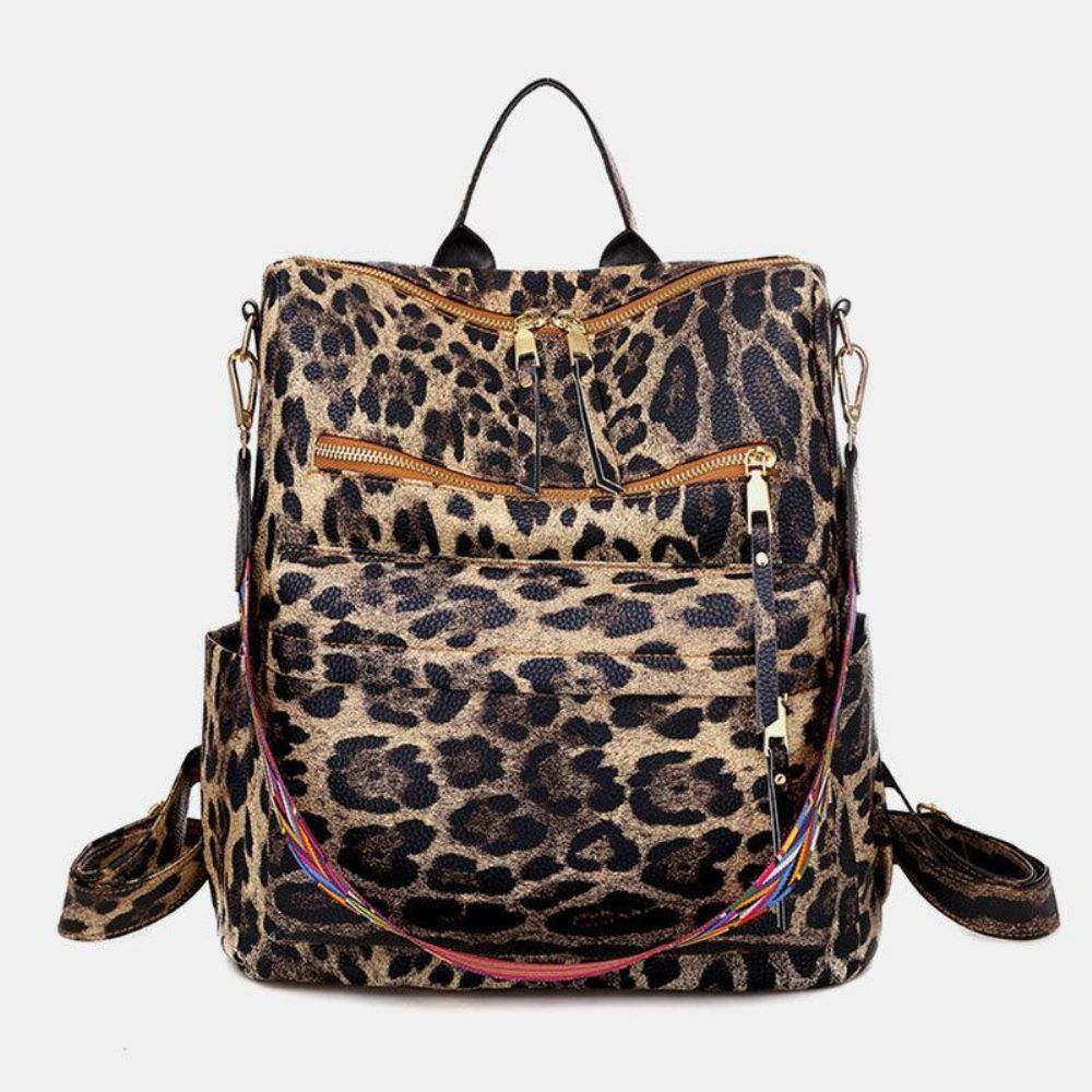 Frauen-Kunstleder-Leopard Und Blumen-Muster-Mode-Beiläufiger Rucksack