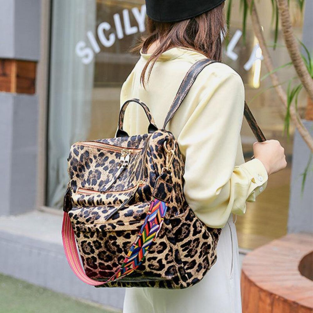 Frauen-Kunstleder-Leopard Und Blumen-Muster-Mode-Beiläufiger Rucksack