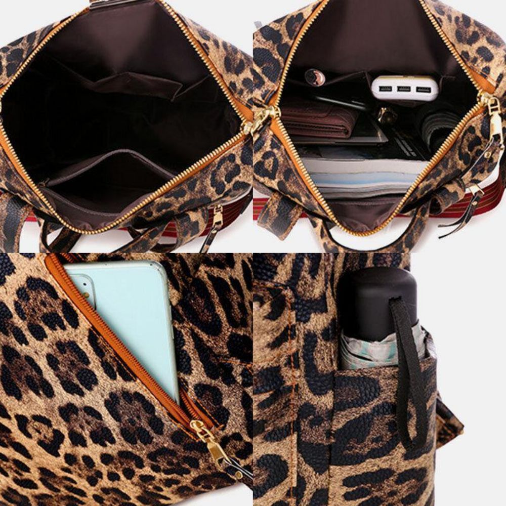 Frauen-Kunstleder-Leopard Und Blumen-Muster-Mode-Beiläufiger Rucksack