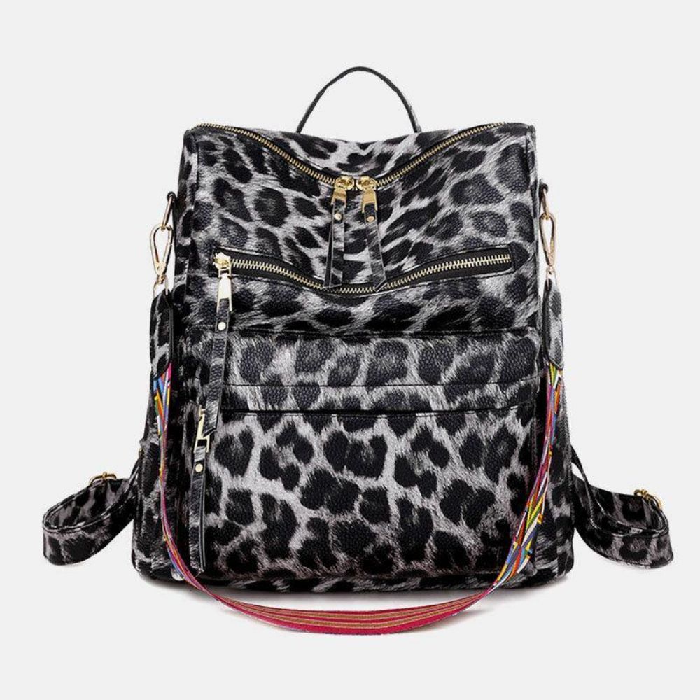 Frauen-Kunstleder-Leopard Und Blumen-Muster-Mode-Beiläufiger Rucksack