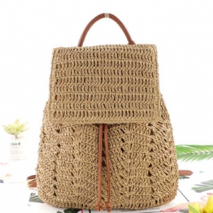 Frauen Mori Series String Straw Bag Dual-Use Woven Bag Retro Beach Bag Rucksack