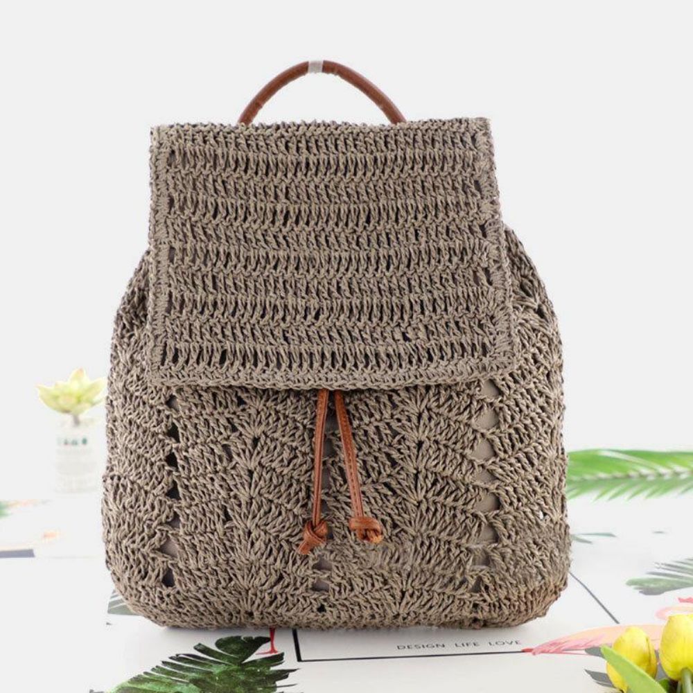 Frauen Mori Series String Straw Bag Dual-Use Woven Bag Retro Beach Bag Rucksack