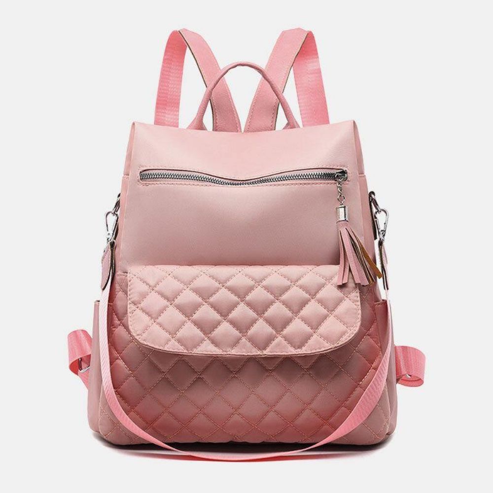 Frauen Multi-Carry Oxford Diamond Pattern Anti-Diebstahl Wasserdicht Quaste Lässiger Rucksack