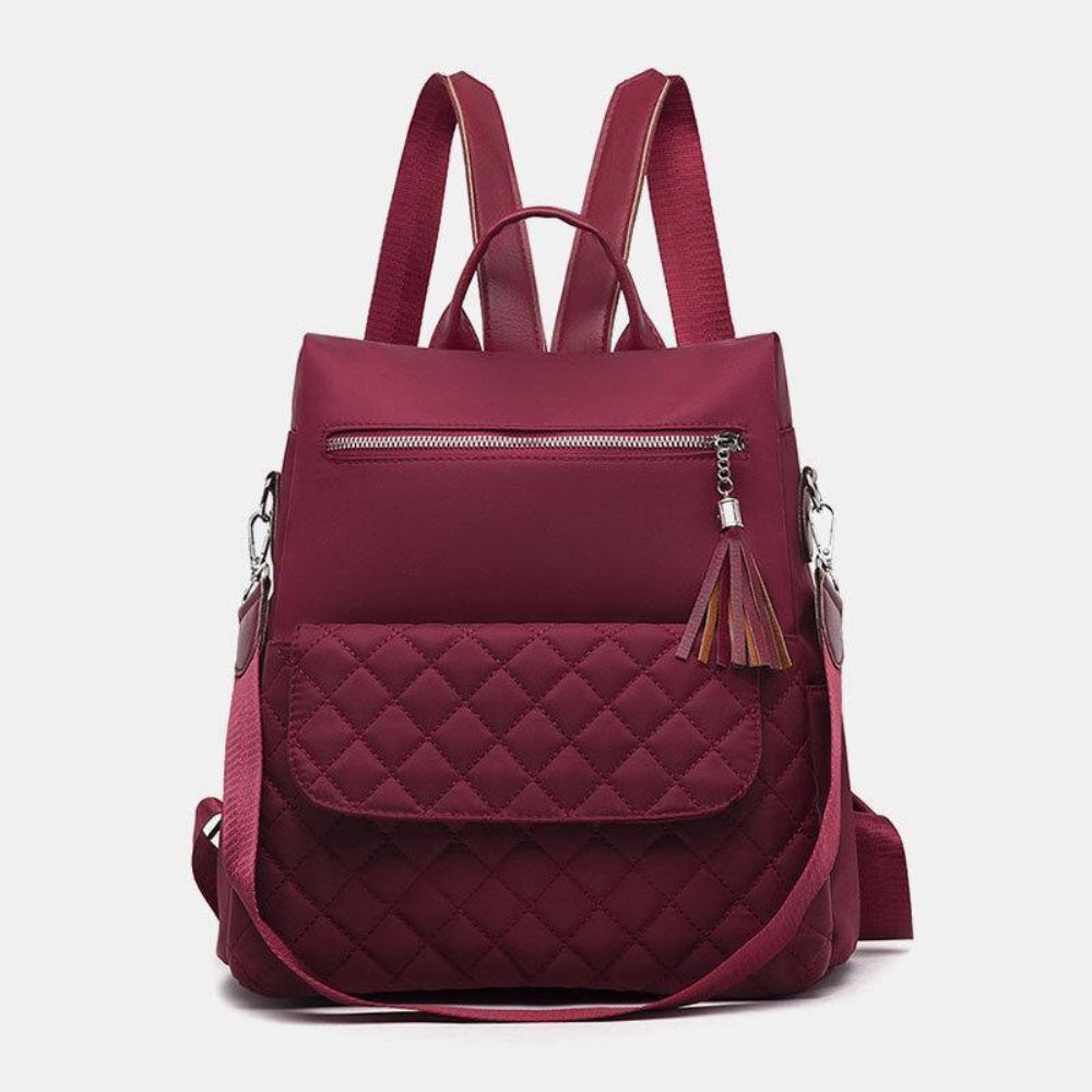 Frauen Multi-Carry Oxford Diamond Pattern Anti-Diebstahl Wasserdicht Quaste Lässiger Rucksack