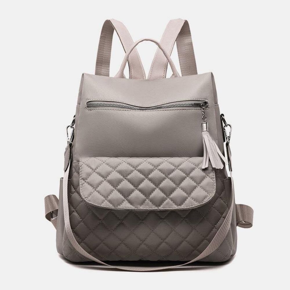 Frauen Multi-Carry Oxford Diamond Pattern Anti-Diebstahl Wasserdicht Quaste Lässiger Rucksack