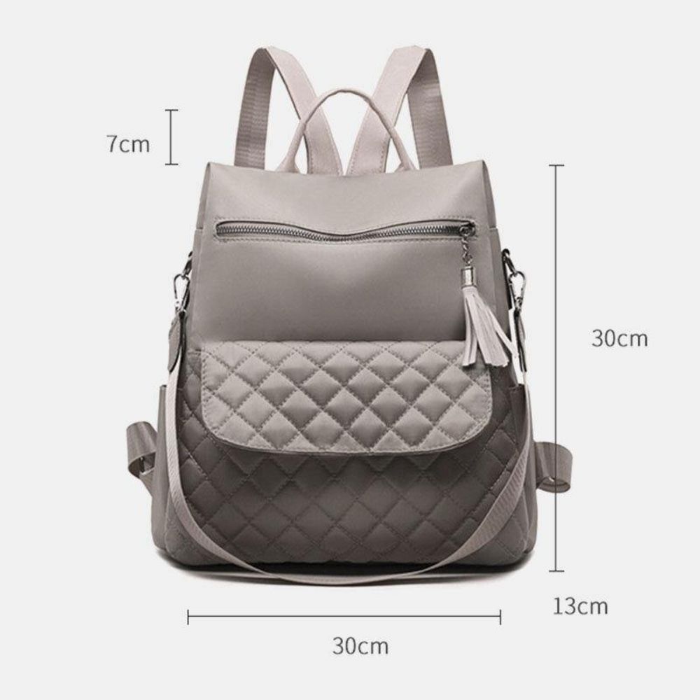 Frauen Multi-Carry Oxford Diamond Pattern Anti-Diebstahl Wasserdicht Quaste Lässiger Rucksack