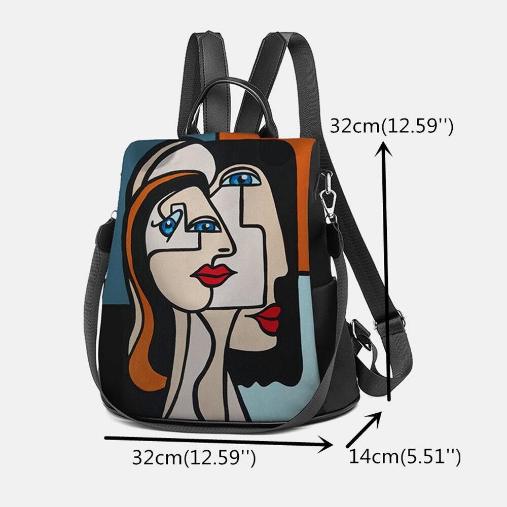 Frauen Nylon Cartoon Abstrakte Strichmännchen Muster Große Kapazität Umhängetaschen Rucksack