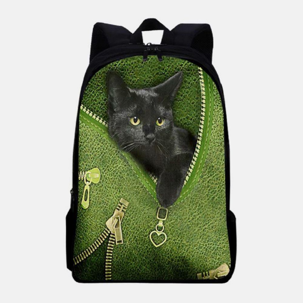 Frauen-Oxford-Patchwork-Rucksack Mit Großem Fassungsvermögen Cartoon-Katze Reißverschlussmuster