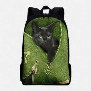 Frauen-Oxford-Patchwork-Rucksack Mit Großem Fassungsvermögen Cartoon-Katze Reißverschlussmuster