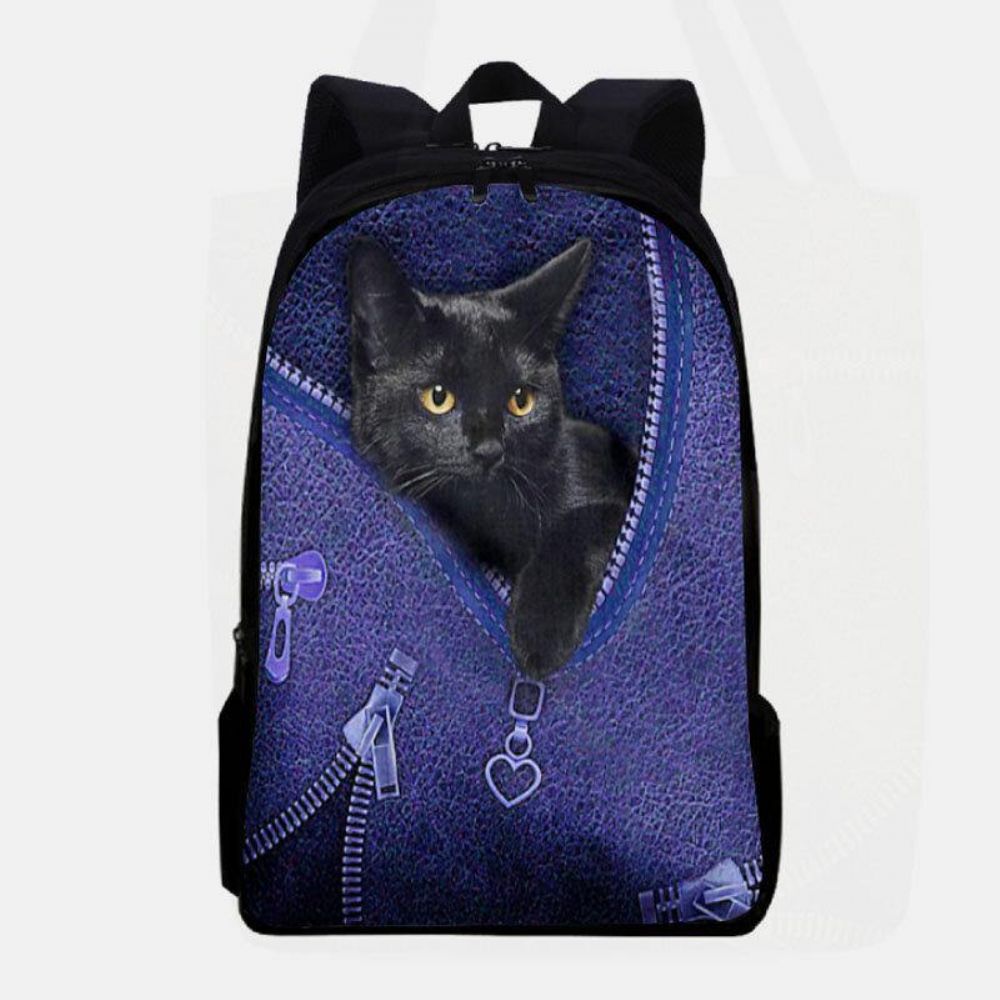 Frauen-Oxford-Patchwork-Rucksack Mit Großem Fassungsvermögen Cartoon-Katze Reißverschlussmuster