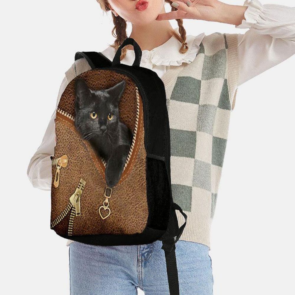 Frauen-Oxford-Patchwork-Rucksack Mit Großem Fassungsvermögen Cartoon-Katze Reißverschlussmuster